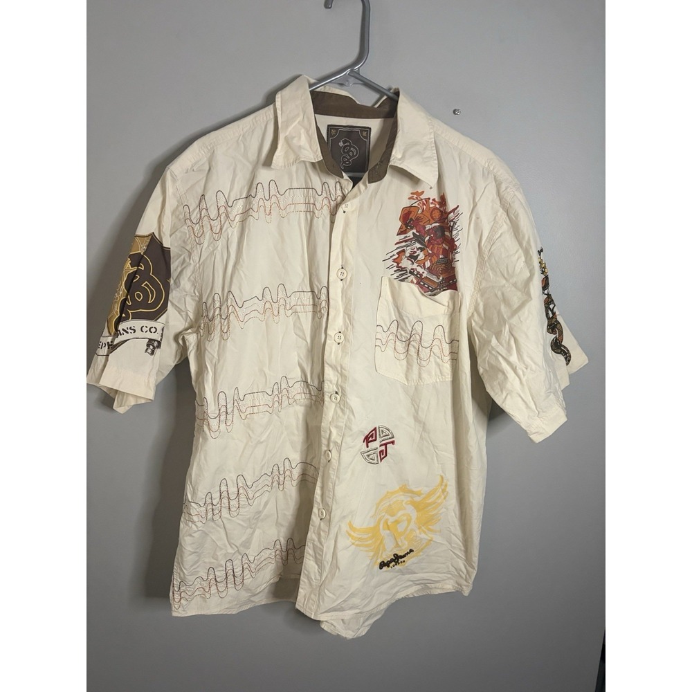 Pepe Jeans London Unique Asian And Snake Retro Button Up Men's Shirt L (DD23)